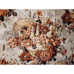 Vintage 80s Quaker Crushed Velvet Upholstery Fabric Brown Tan Floral Chair Couch